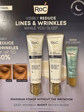 ROC Retinol Deep Wrinkle Night Moisturizer and Hydrate + Pump Eye Cream Bundle